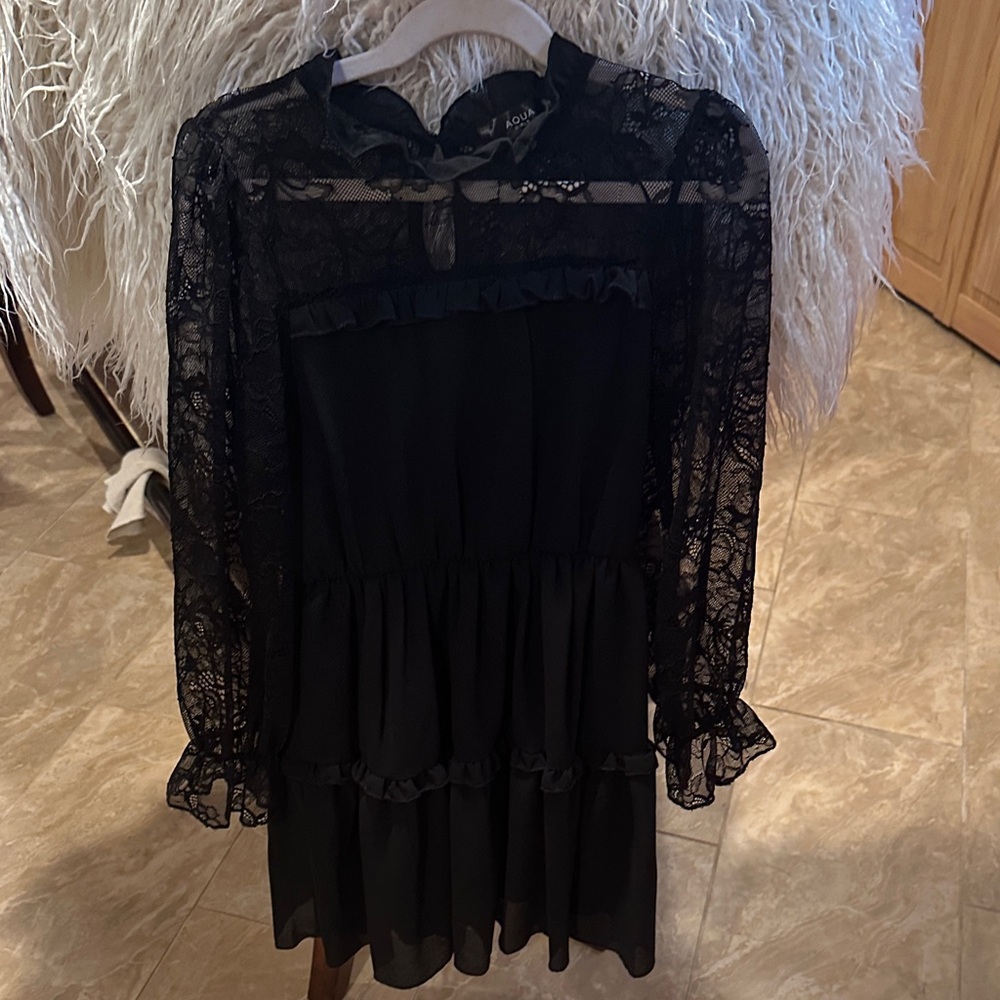 Aqua Black Lace Girls' Dress
